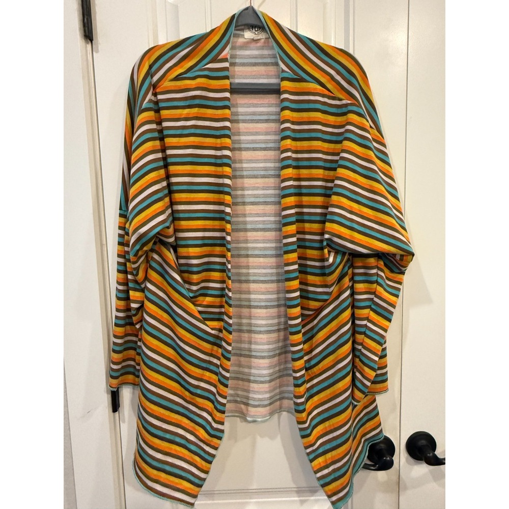 Tees2UrDoor Thanksgiving Striped Cardigan‎ Size L/XL – Fall Colors Open Front